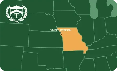 State map with Saint Joseph, Missouri highlighted, showing that Cash for Arms purchases guns in Saint Joseph