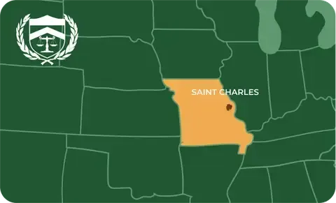 State map with Saint Charles, Missouri highlighted, showing that Cash for Arms purchases guns in Saint Charles