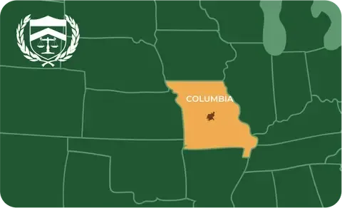 State map with Columbia, Missouri highlighted, showing that Cash for Arms purchases guns in Columbia
