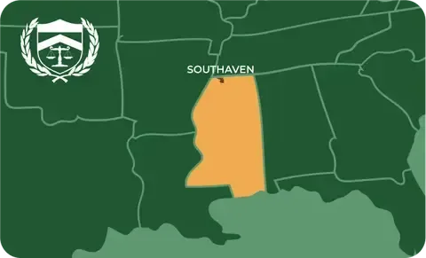 State map with Southaven, Mississippi highlighted, showing that Cash for Arms purchases guns in Southaven