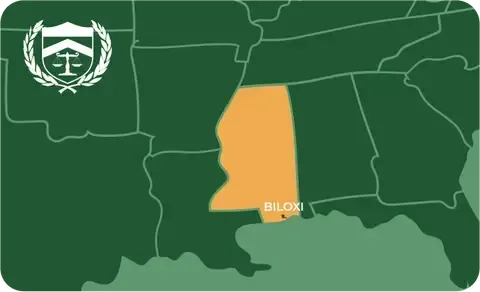 State map with Biloxi, Mississippi highlighted, showing that Cash for Arms purchases guns in Biloxi