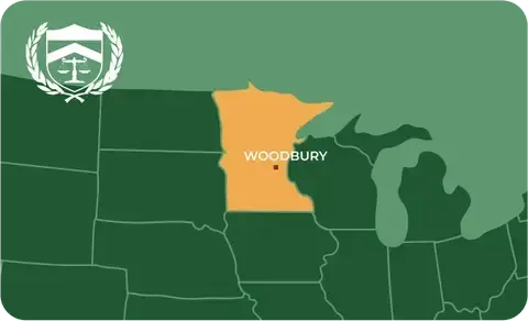 State map with Woodbury, Minnesota highlighted, showing that Cash for Arms purchases guns in Woodbury