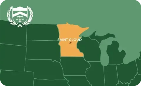 State map with Saint Cloud, Minnesota highlighted, showing that Cash for Arms purchases guns in Saint Cloud