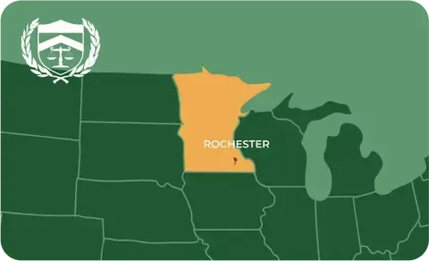 State map with Rochester, Minnesota highlighted, showing that Cash for Arms purchases guns in Rochester