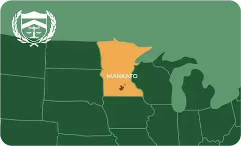 State map with Mankato, Minnesota highlighted, showing that Cash for Arms purchases guns in Mankato