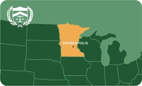 State map with Minneapolis, Minnesota highlighted, showing that Cash for Arms purchases guns in Minneapolis
