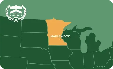State map with Maplewood, Minnesota highlighted, showing that Cash for Arms purchases guns in Maplewood