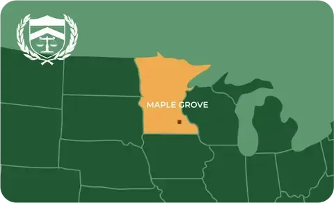 State map with Maple Grove, Minnesota highlighted, showing that Cash for Arms purchases guns in Maple Grove