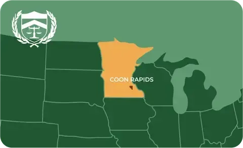 State map with Coon Rapids, Minnesota highlighted, showing that Cash for Arms purchases guns in Coon Rapids