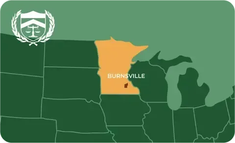 State map with Burnsville, Minnesota highlighted, showing that Cash for Arms purchases guns in Burnsville
