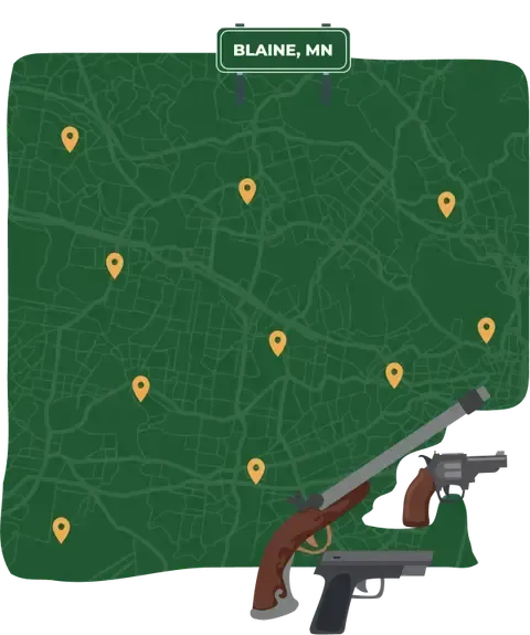 Picture of Blaine, Minnesota City Map with Blaine sign on it and places that we buy guns from.