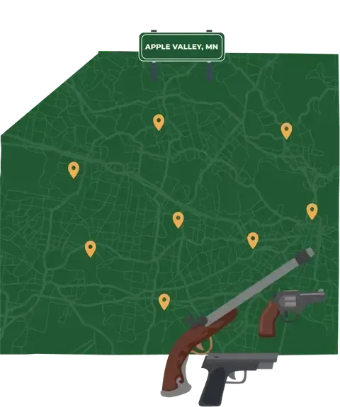 Picture of Apple Valley, Minnesota City Map with Apple Valley sign on it and places that we buy guns from.