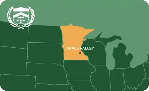 State map with Apple Valley, Minnesota highlighted, showing that Cash for Arms purchases guns in Apple Valley