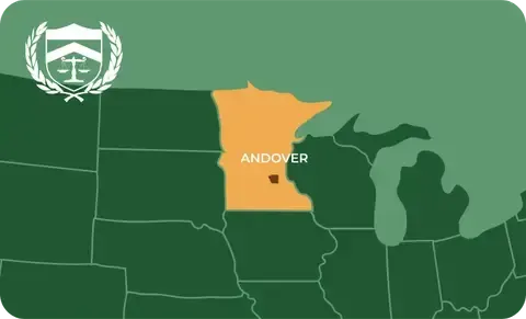 State map with Andover, Minnesota highlighted, showing that Cash for Arms purchases guns in Andover