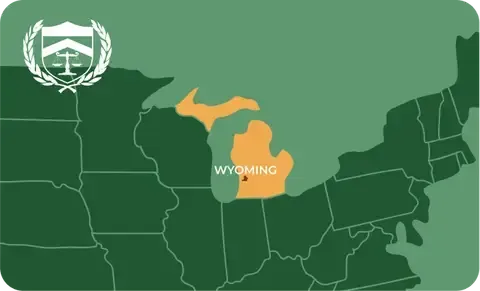 State map with Wyoming, Michigan highlighted, showing that Cash for Arms purchases guns in Wyoming