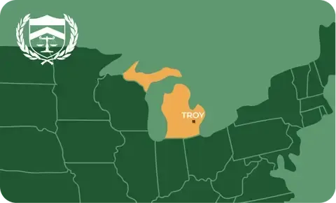 State map with Troy, Michigan highlighted, showing that Cash for Arms purchases guns in Troy