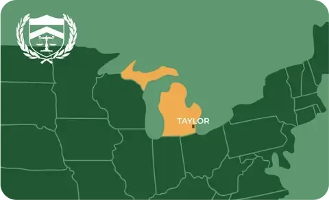 State map with Taylor, Michigan highlighted, showing that Cash for Arms purchases guns in Taylor