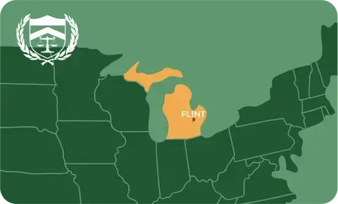 State map with Flint, Michigan highlighted, showing that Cash for Arms purchases guns in Flint
