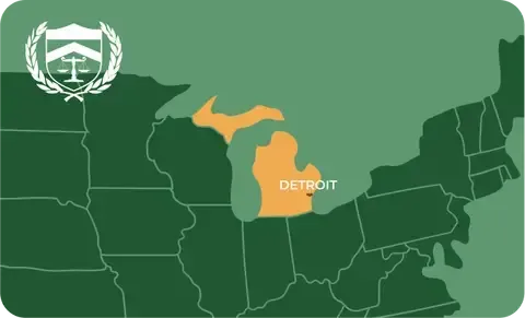 State map with Detroit, Michigan highlighted, showing that Cash for Arms purchases guns in Detroit