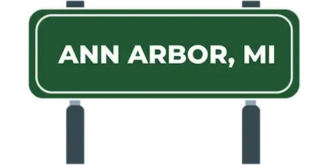 Picture of Ann Arbor, Michigan City Map with Ann Arbor sign on it and places that we buy guns from.