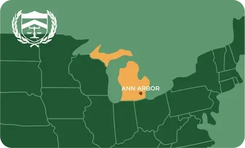 State map with Ann Arbor, Michigan highlighted, showing that Cash for Arms purchases guns in Ann Arbor