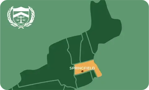 State map with Springfield, Massachusetts highlighted, showing that Cash for Arms purchases guns in Springfield
