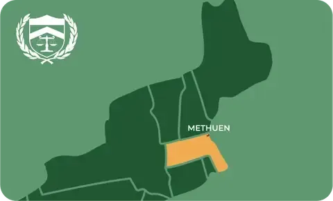 State map with Methuen, Massachusetts highlighted, showing that Cash for Arms purchases guns in Methuen