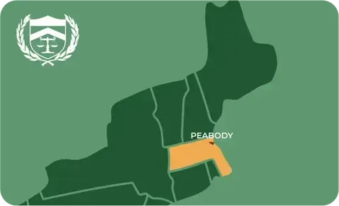 State map with Peabody, Massachusetts highlighted, showing that Cash for Arms purchases guns in Peabody