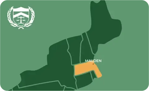 State map with Malden, Massachusetts highlighted, showing that Cash for Arms purchases guns in Malden