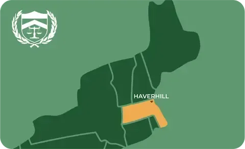 State map with Haverhill, Massachusetts highlighted, showing that Cash for Arms purchases guns in Haverhill