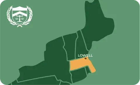 State map with Lowell, Massachusetts highlighted, showing that Cash for Arms purchases guns in Lowell
