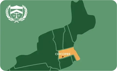 State map with Chicopee, Massachusetts highlighted, showing that Cash for Arms purchases guns in Chicopee