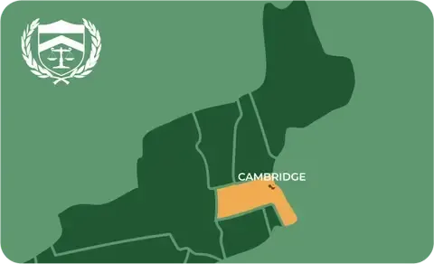 State map with Cambridge, Massachusetts highlighted, showing that Cash for Arms purchases guns in Cambridge