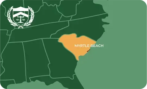 State map with Myrtle Beach, South Carolina highlighted, showing that Cash for Arms purchases guns in Myrtle Beach
