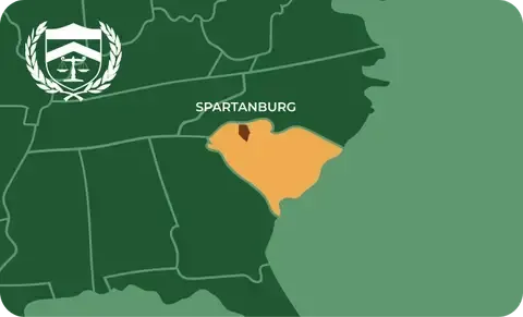 State map with Spartanburg, South Carolina highlighted, showing that Cash for Arms purchases guns in Spartanburg