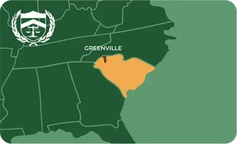 State map with Greenville, South Carolina highlighted, showing that Cash for Arms purchases guns in Greenville