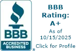 BBB A+ accreditation blue seal badge