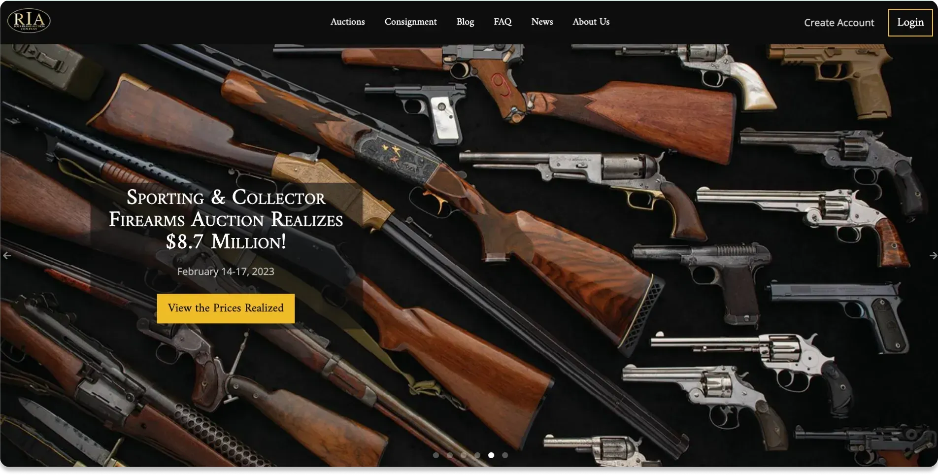 Rock Island Auction homepage screenshot