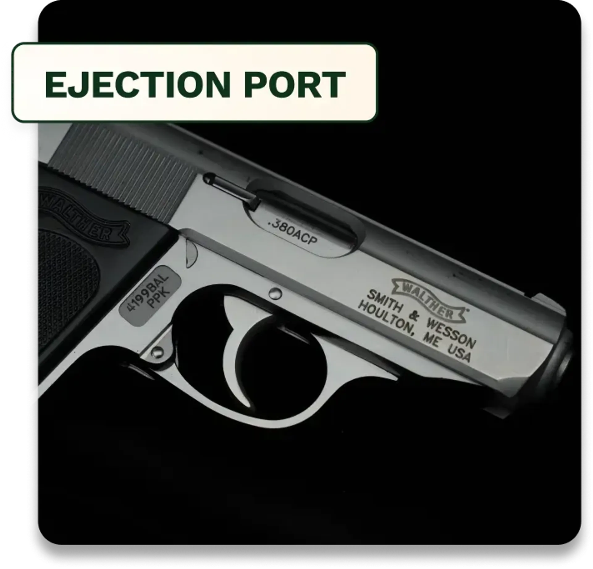 Markings on the ejection port of a pistol