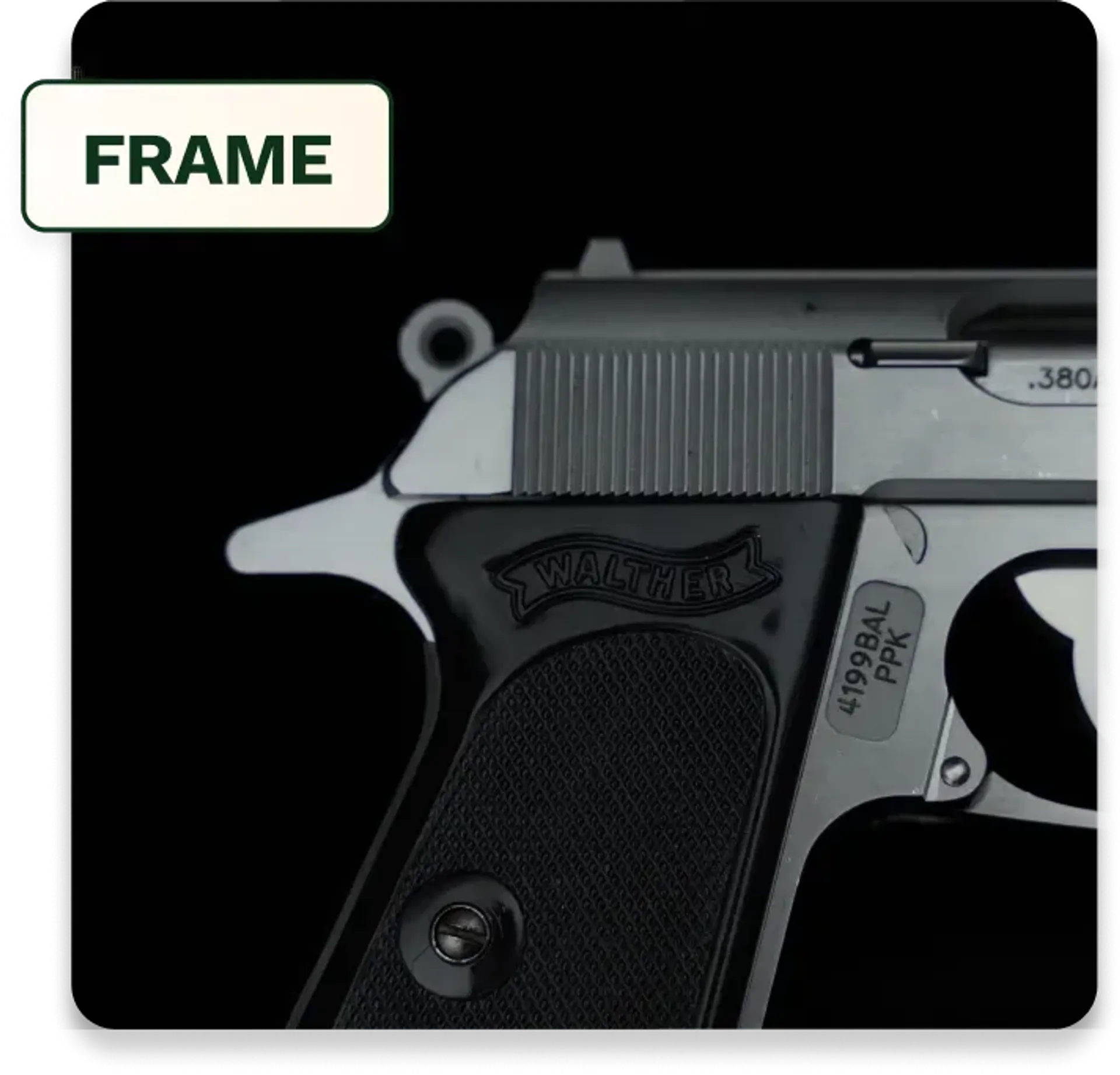 Markings on the frame of a pistol