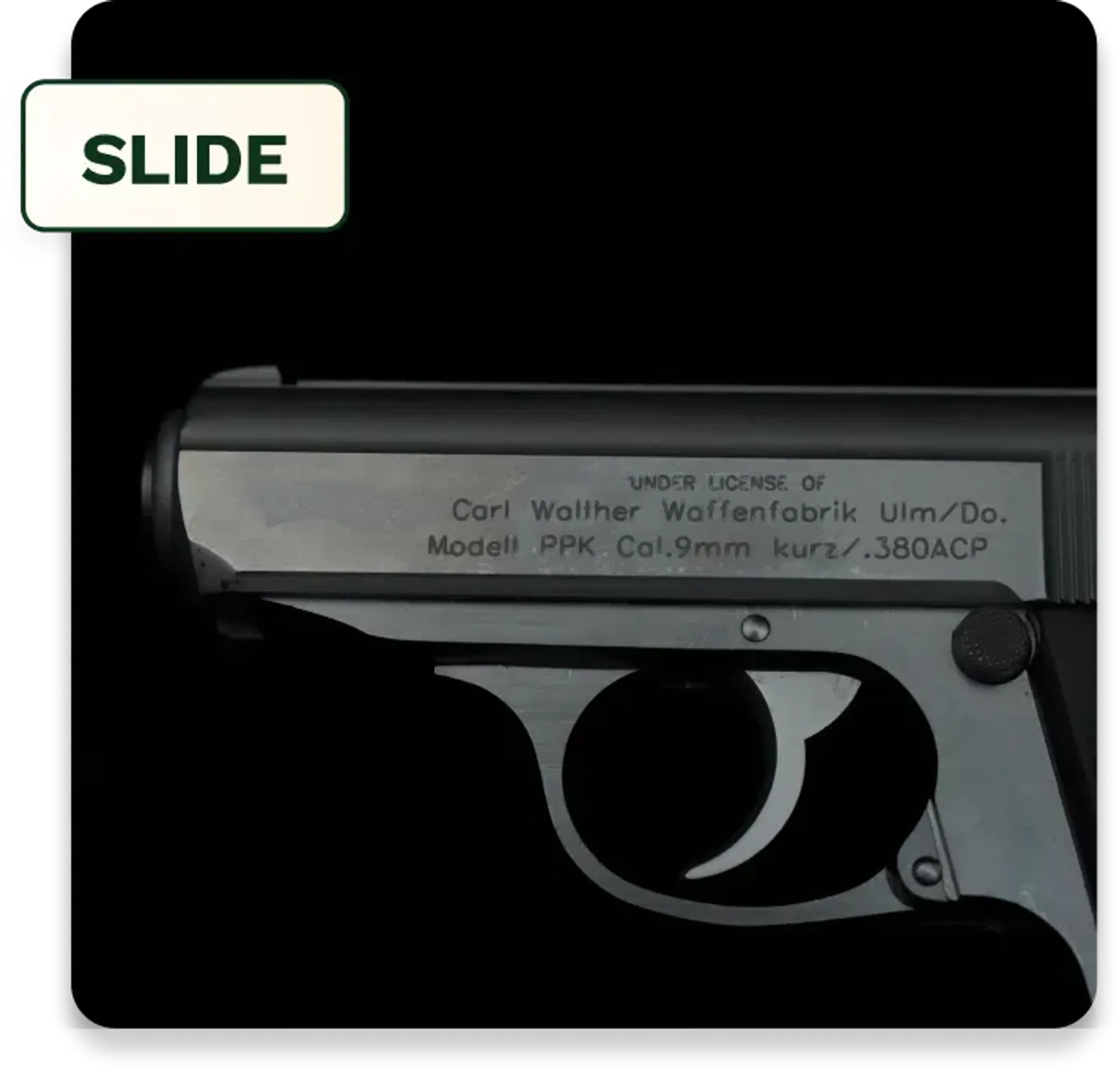 Markings on the slide of a pistol