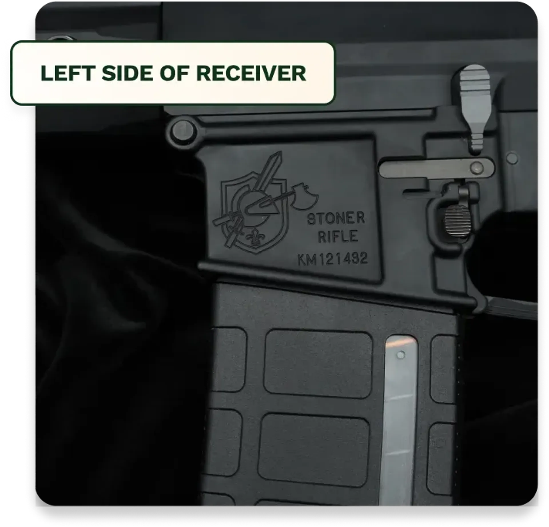Markings on the left side of a rifle's receiver
