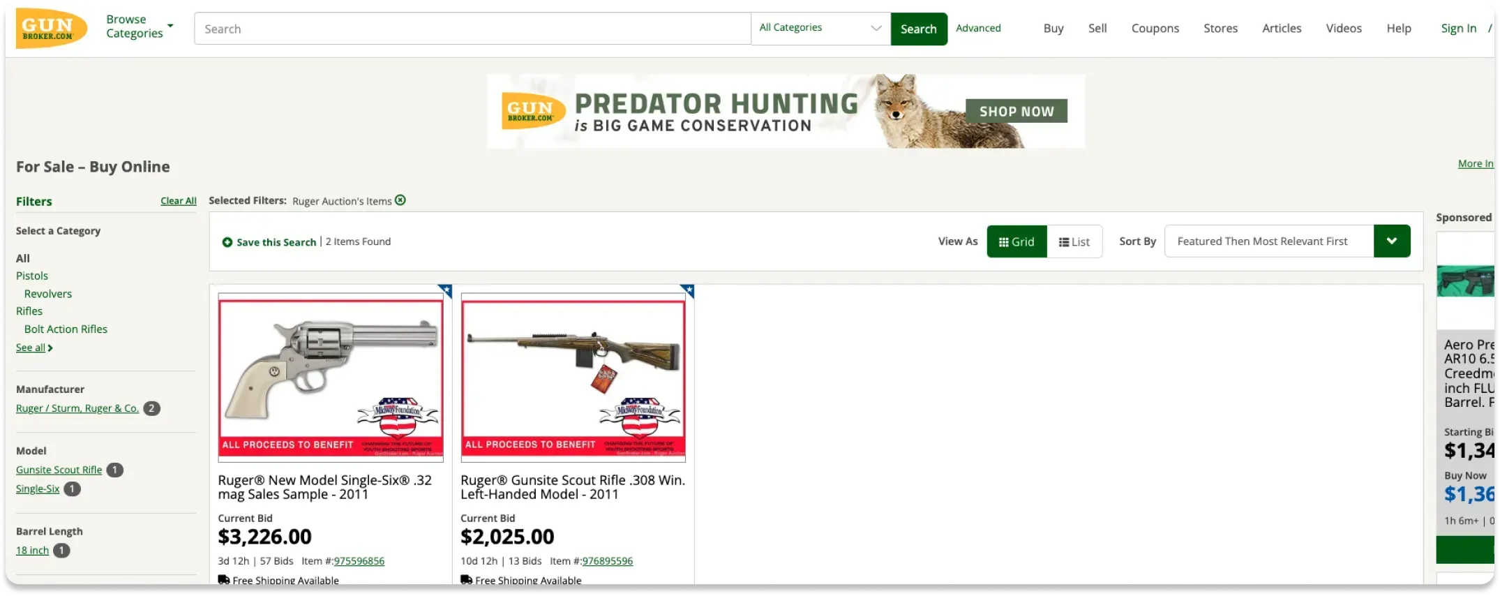 GunBroker sold listings example