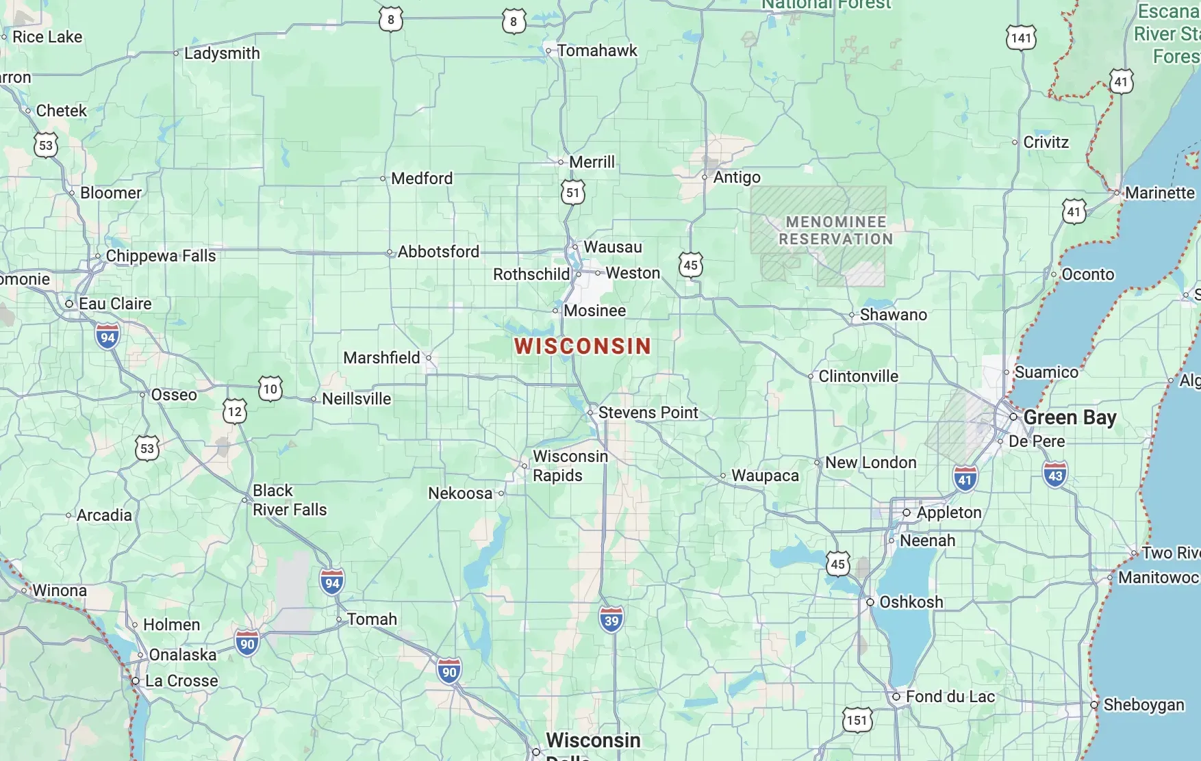 Wisconsin areas map